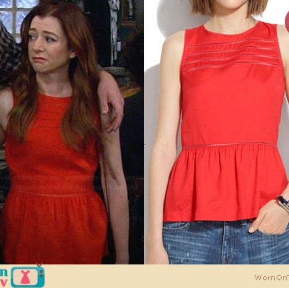 Madewell Red Silk Verdana Peplum Blouse XS - Picture 10 of 10